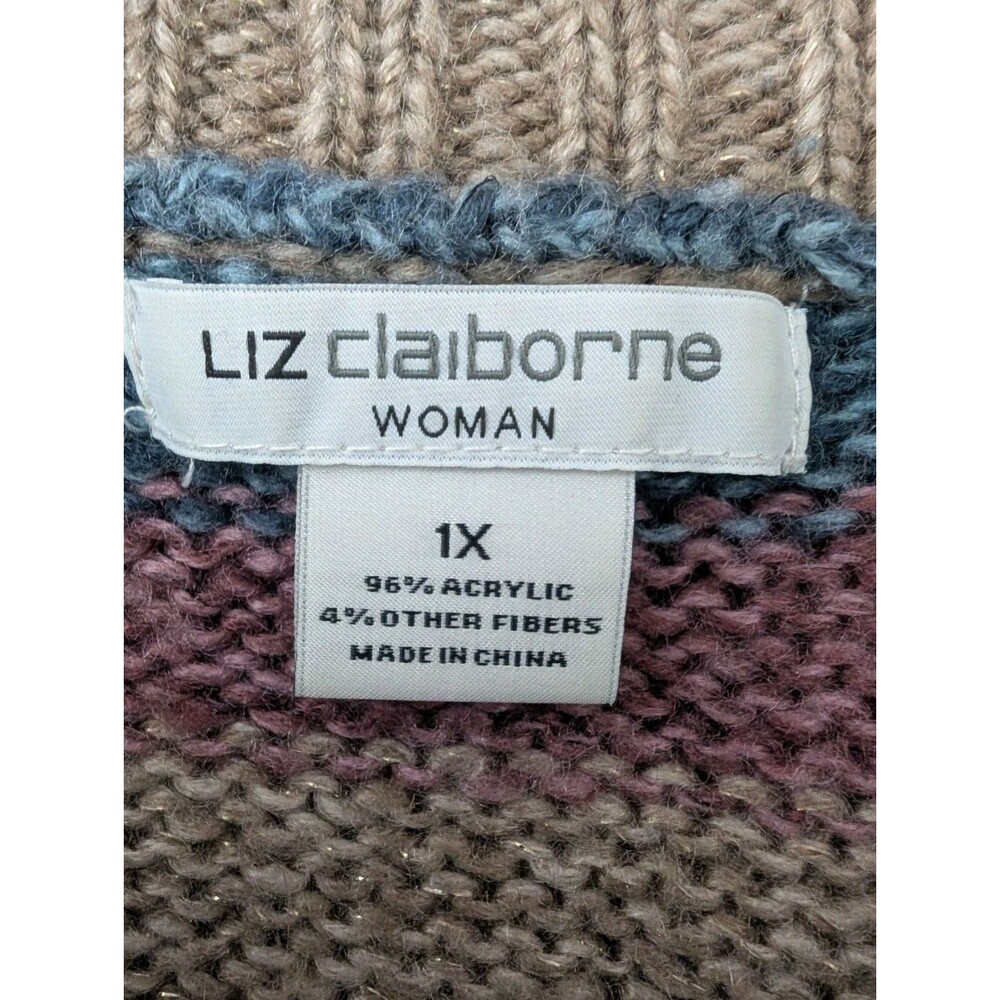 LIZ CLAIBORNE Acrylic Open Front Cardigan Sweater Size 1X Multicolor Stripes - Picture 9 of 10
